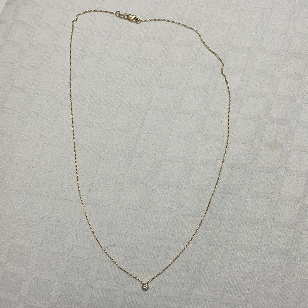 14k solitaire Diamond bezel necklace , 0.12 ctw Diamond